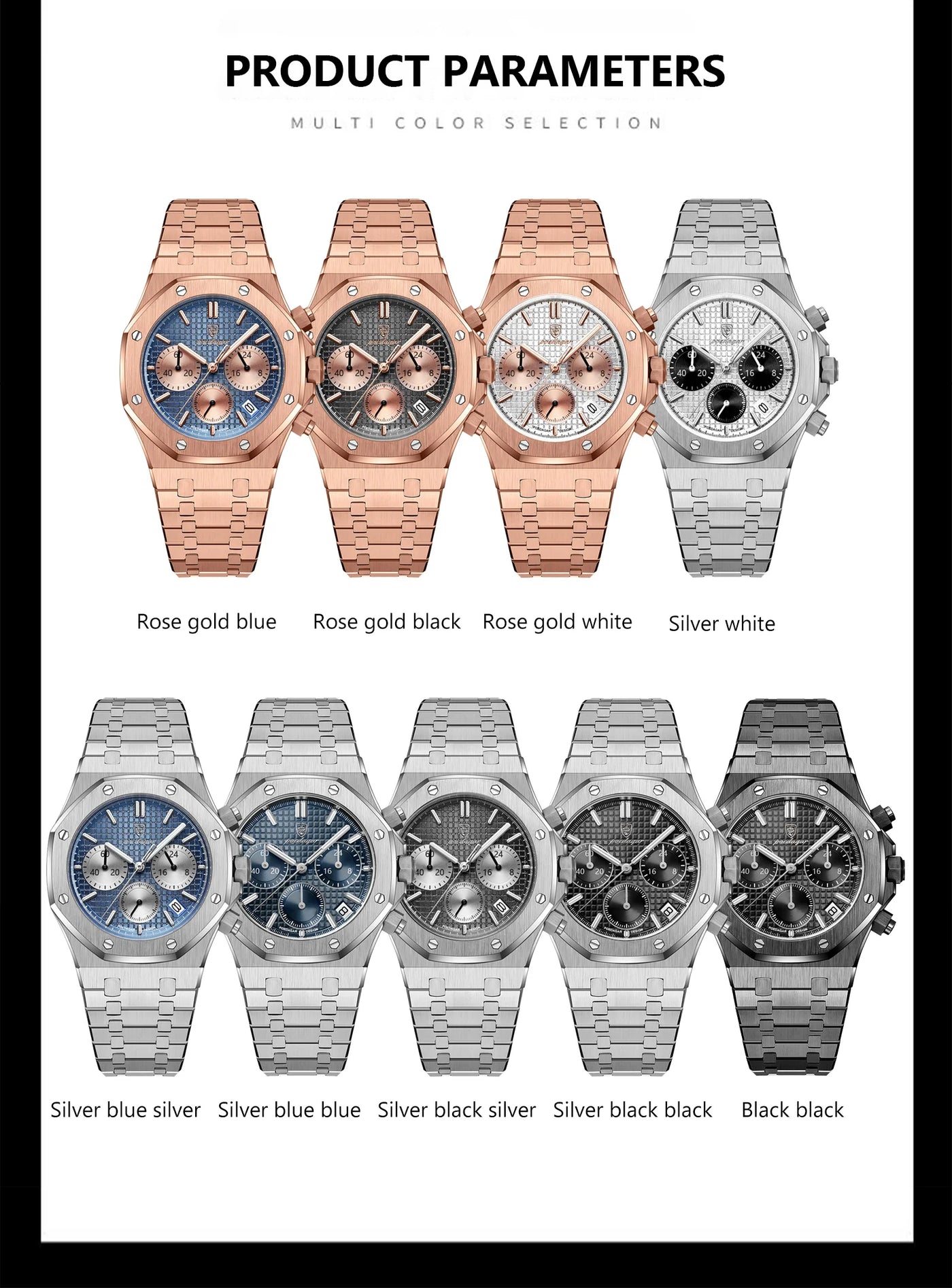 POEDAGAR Original Luxury Men's Watches Date Chronograph Stainless Steel Quartz Watch Waterproof Luminous Fashion Man Wristwatch - LKBA