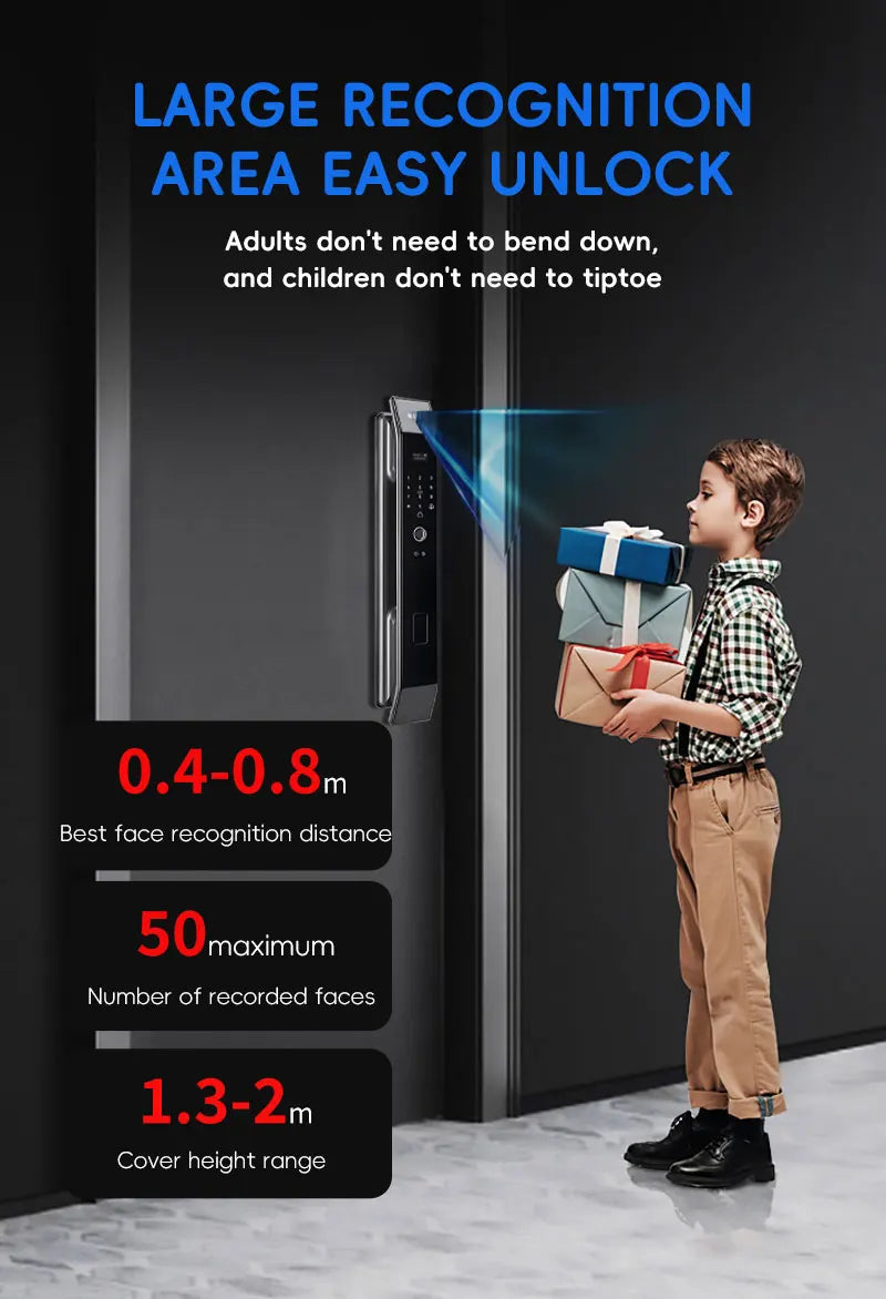 SANKESONG Tuya Smart 3D Face Door Lock Security Camera Monitor Intelligent Fingerprint Password Biometric Dual Battery - LKBA