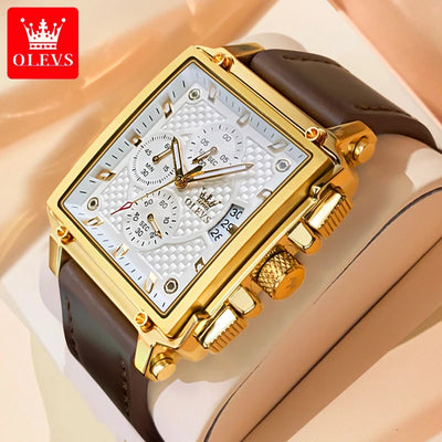 OLEVS Men's Top Brand Square Quality Quartz Wristwatch Chronograph Waterproof Original Watch for Man Luminous Date Luxury - LKBA