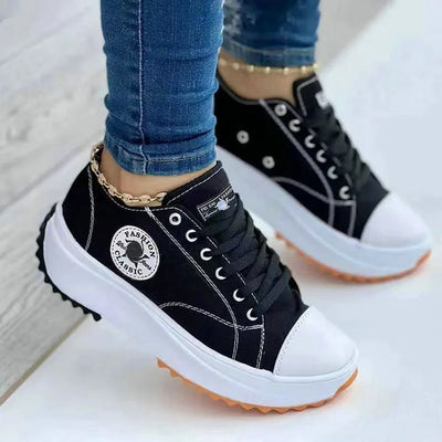 Women’s Pattern Canvas Sneakers  Casual Flat Lace-Up Shoes Zapatillas Mujer Chaussure Femme - LKBA