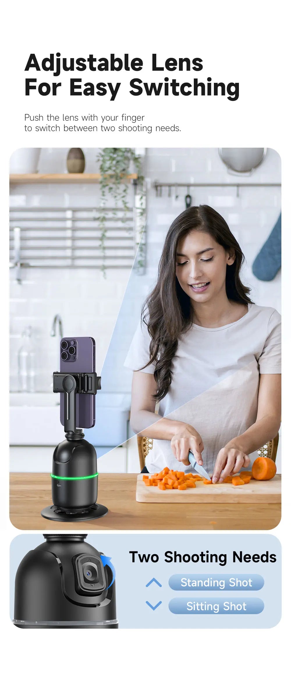 360°Auto Smart Face Tracking AI Gimbal Desktop Cell Phone Holder Tripod for Camera Vlog Live - LKBA