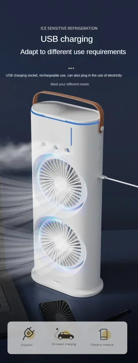 Mini Electric Fan with Spray Cooling Function Portable Air Conditioning Fan with LED Light - LKBA