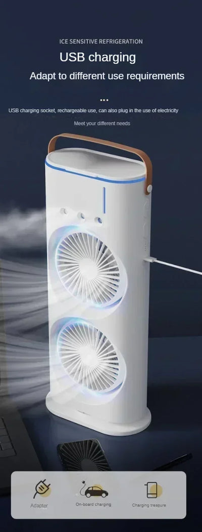 Mini Electric Fan with Spray Cooling Function Portable Air Conditioning Fan with LED Light - LKBA