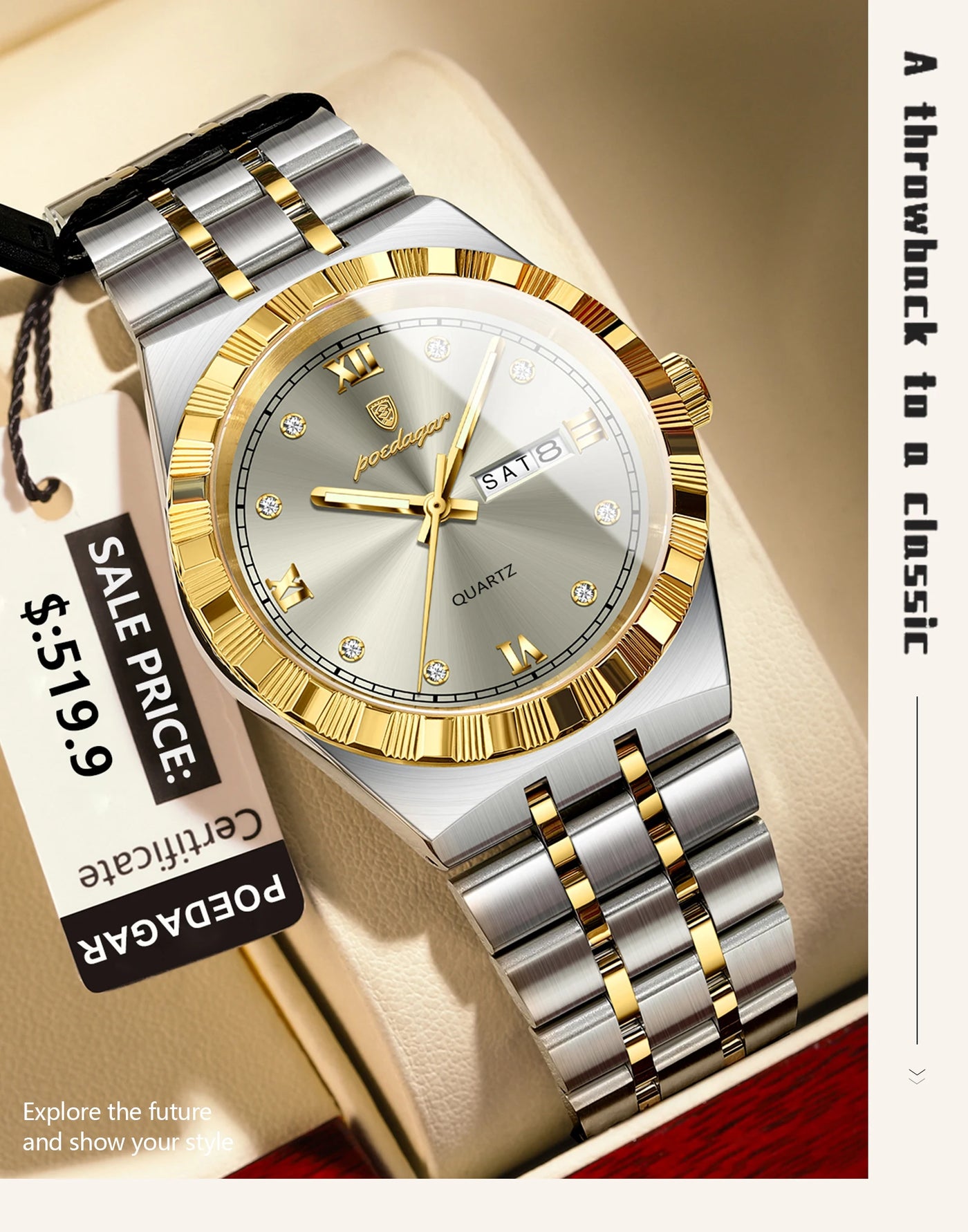 POEDAGAR Original Military Man Wristwatch Quartz Week Date Watch For Men Waterproof Luminous Stainless Steel Men's Watches Reloj - LKBA