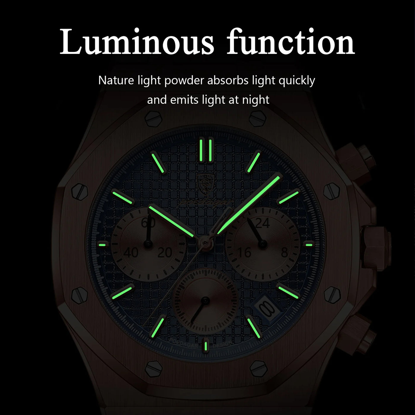 POEDAGAR Original Luxury Men's Watches Date Chronograph Stainless Steel Quartz Watch Waterproof Luminous Fashion Man Wristwatch - LKBA