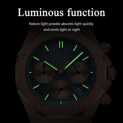 POEDAGAR Original Luxury Men's Watches Date Chronograph Stainless Steel Quartz Watch Waterproof Luminous Fashion Man Wristwatch - LKBA