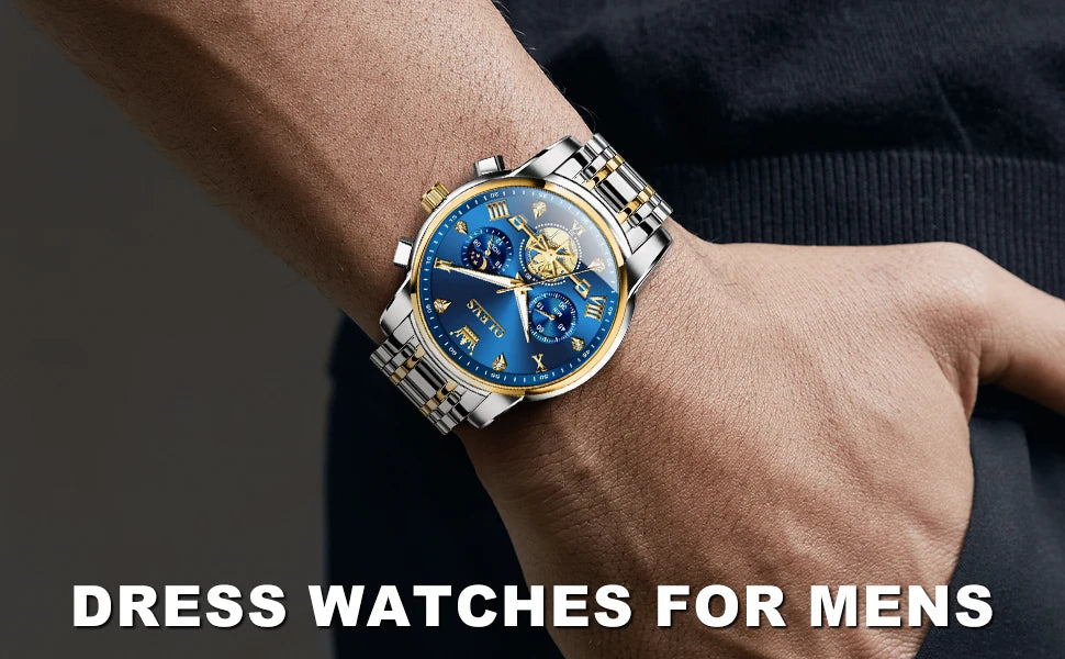 OLEVS 2856 Quartz Watch for Men Flywheel Skeleton Chronograph Moon Phase Multifunctional Stainless steel Men's Wristwatches - LKBA