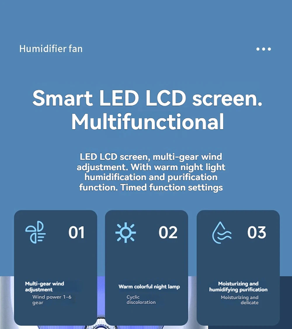Mini Air Cooler Humidification Cooling USB Silent Timed Air Conditioning Fan Colorful Lights Night Light Led Screen 6 Wind Speed - LKBA