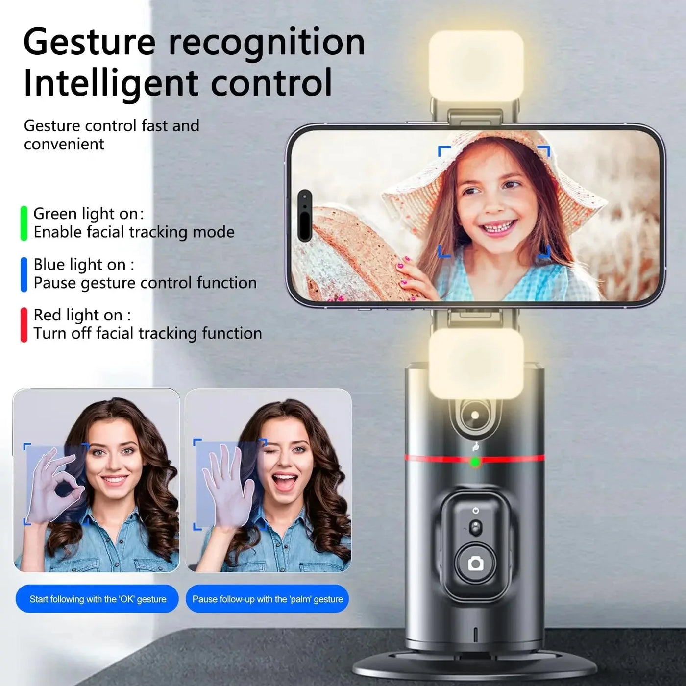 Auto Face Tracking Tripod 360°Rotation, No App, Smart Shooting Phone Holder for Live Video - LKBA