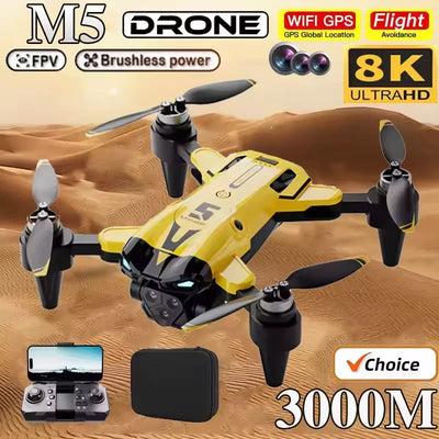 M5 Drone Professional 8K Wide-Angle HD Triple Camera Wi-Fi FPV Height Hold RC Drone Aircraft Quadrotor Adult - LKBA