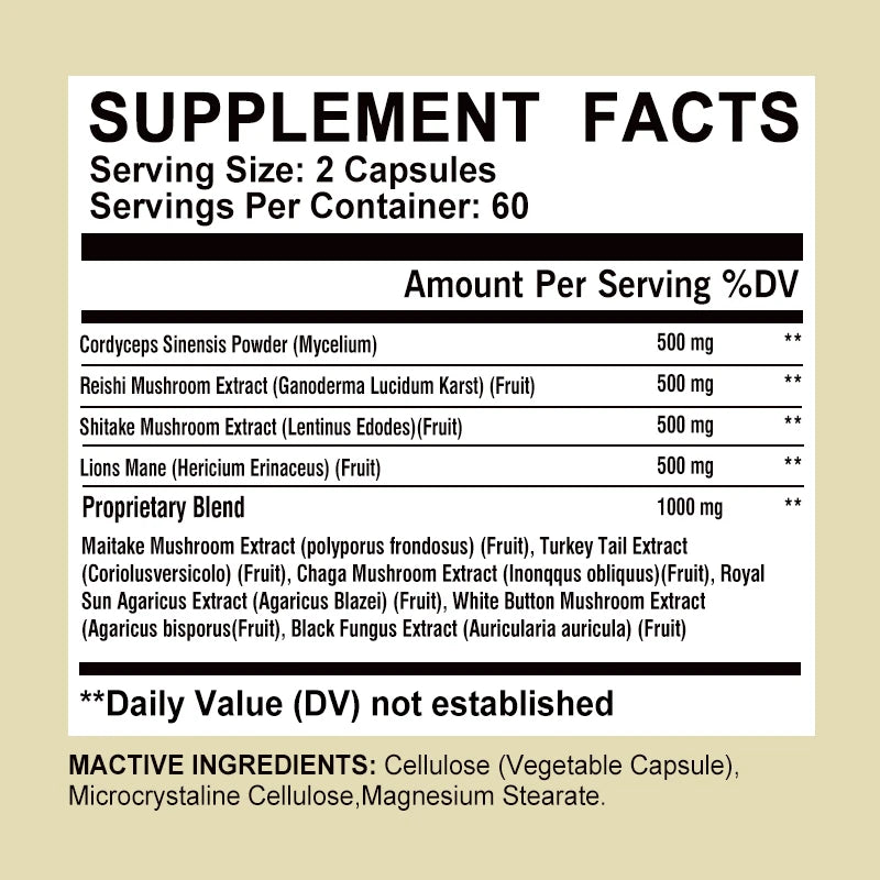 10 Mushroom Complex - Boost Energy, Improve Brain Function, Enhance Memory and Concentration, and Boost Immunity - LKBA