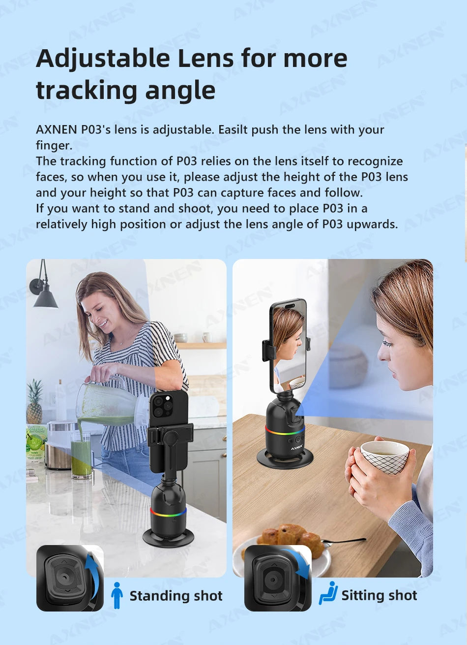 Auto Face Tracking Desktop Gimbal Intelligent Rotating Holder for Mobile Phone - Option Wireless Remote Selfie Smartphone Tripod - LKBA