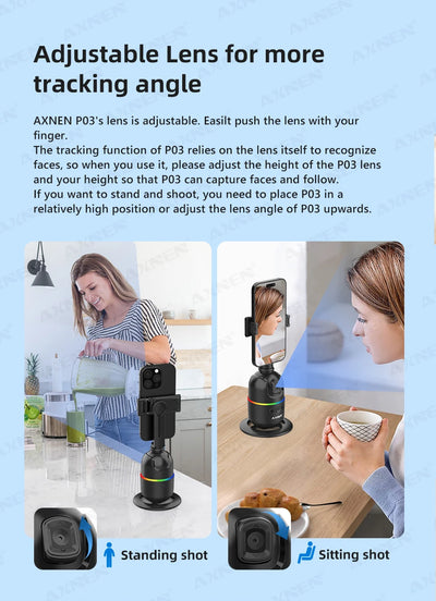 Auto Face Tracking Desktop Gimbal Intelligent Rotating Holder for Mobile Phone - Option Wireless Remote Selfie Smartphone Tripod - LKBA