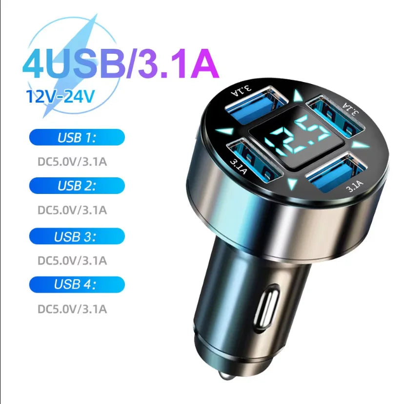 250W PD Car Charger QC3.0 Fast Charge two to Six Port Car Cigarette Lighter Plug Car Charger Flash Charge with Digital Display - LKBA