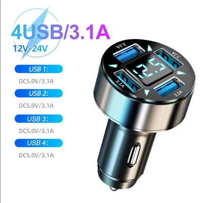 250W PD Car Charger QC3.0 Fast Charge two to Six Port Car Cigarette Lighter Plug Car Charger Flash Charge with Digital Display - LKBA