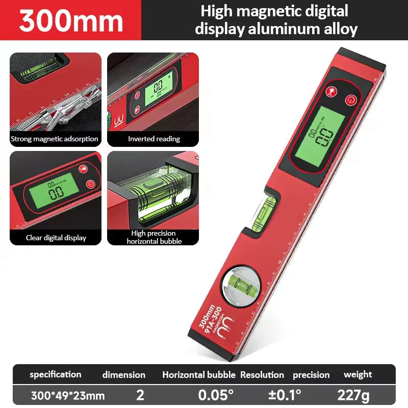 30/40/50cm Electronic Digital Display Level Ruler Magnetic Angle Meter Aluminum Alloy Level Protractor Inclinometer 90 Degree - LKBA
