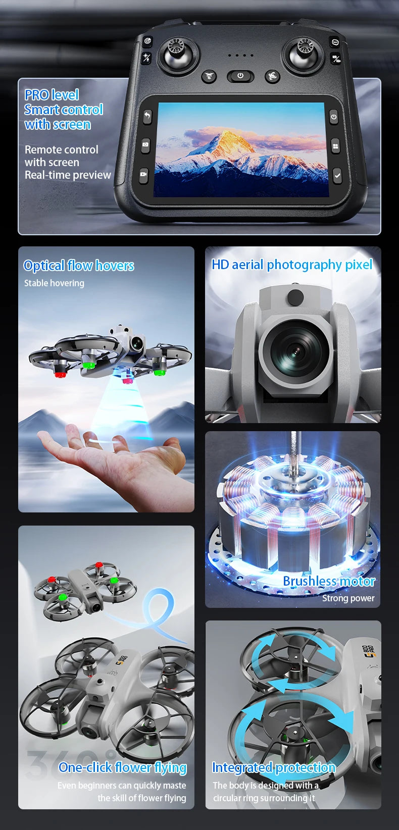 NEW ES800 Pro Mini Drone 1080P HD Camera Brushless Motor Obstacle Avoidance Aerial Photography Remote Control Aircraft Quadcopter - LKBA