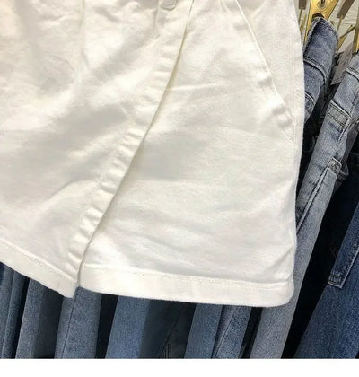 High-Waisted Cotton Mini Dress Plus Size Two-Piece Illusion Pants Skirt Slimming A- Line Half Body For Women Spring Summer White - LKBA