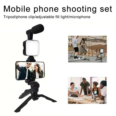 Smartphone Vlogging Kit with Tripod Phone Holder Mini Microphone LED Fill Light - LKBA