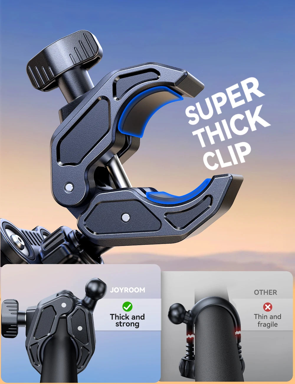 Joyroom Motorcycle Phone Mount Holder Dual Vibration Dampener Universal Bike Bicycle Phone Mount for 4.7''-7'' Phones - LKBA