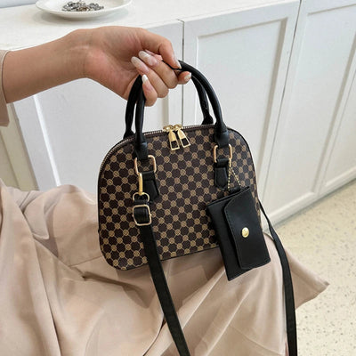 Luxury Shell Fashion Women's Handbag Simple Shoulder Bag Plaid Print Crossbody Bag with Mini Purse - LKBA