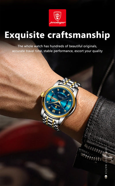 POEDAGAR Luxury Watch for Man Elegant Date Week Waterproof Luminous Men Watch Quartz Stainless Steel Sports Men's Watches reloj - LKBA