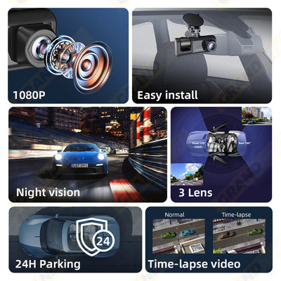 Dash Cam for Cars WIFI APP Car DVR 3 Channel Front Camera Video Recorder Rear View Camera for Vehicle Black Box Car Assecories - LKBA