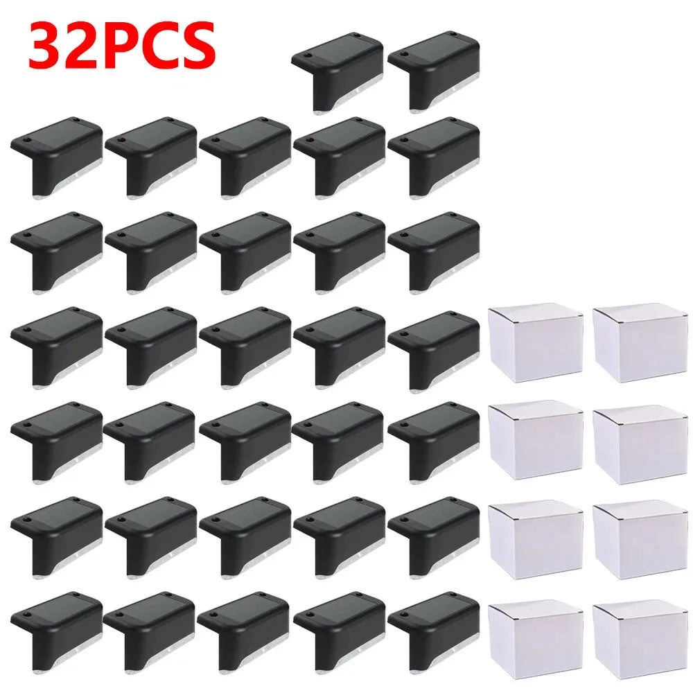 4-32pack Warm White Solar LED Step Lights Waterproof Outdoor Garden Path Stair Balcony Night Light Patio Fence Light Decoration - LKBA