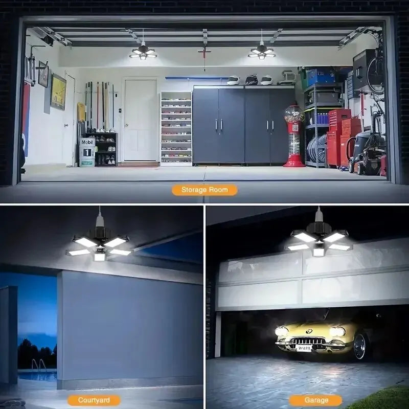 LED Garage Light Bulbs 45W 60W 80W10000LM Super Bright Garage Lighting LED Shop Light With Adjustable Panels, E27 Screw Socket - LKBA
