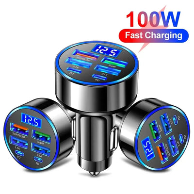 250W PD Car Charger QC3.0 Fast Charge two to Six Port Car Cigarette Lighter Plug Car Charger Flash Charge with Digital Display - LKBA