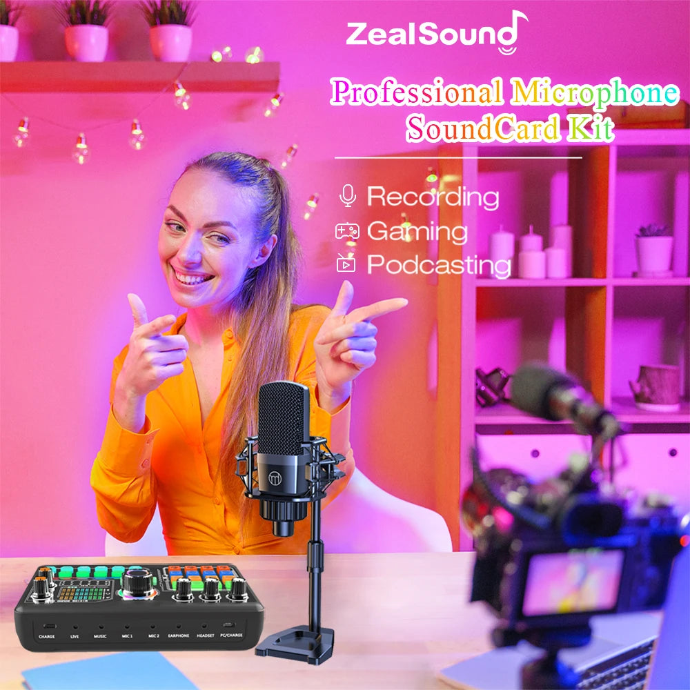 Professional Podcast Microphone Soundcard Kit for PC Smartphone Laptop Computer Vlog Recording Live - LKBA