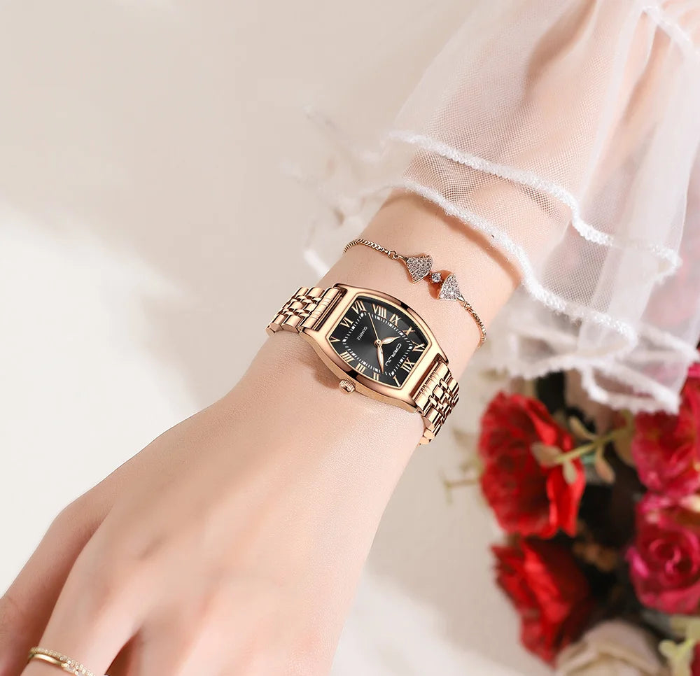 CRRJU Waterproof Women's Square Quartz Dress Watch Ladies Steel Bracelet Wristwatch Relogio Feminin - LKBA