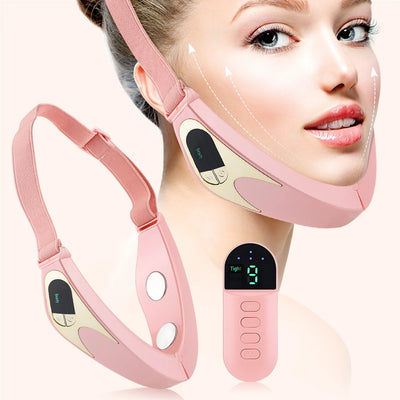 Facial Lifting Device Facial Slimming Vibration Massager Face Heating Double Chin V Shape Lift Belt Face Warm Compress Massager - LKBA