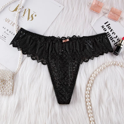 BANNIROU Women's Thongs Underwear Female Intimates T-back G-string Sexy Transparent Lace Low-Rise Panties Lingerie For Woman - LKBA
