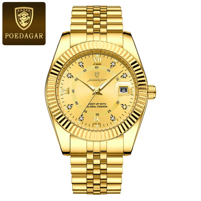 POEDAGAR Luxury Fashion Wristwatch For Men Stainless Steel Date Quartz Man Watch Waterproof Luminous Casual Men's Watches Reloj