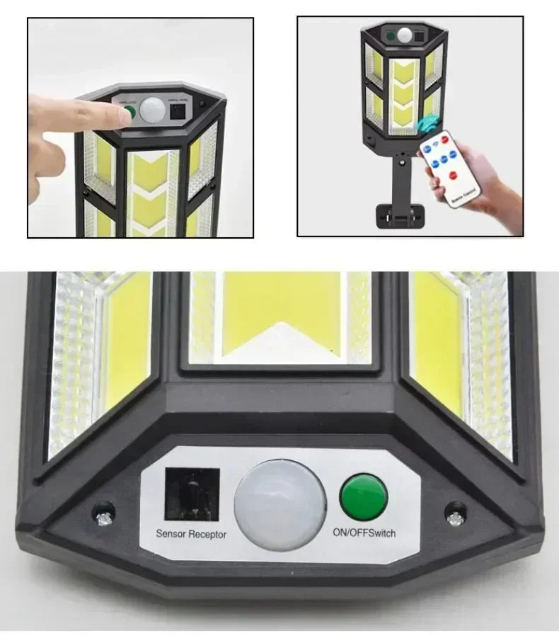 New Solar Lamp Outdoor Sunlight Motion Sensor 8m Remote Control Solar Focus Wall Street Light Waterproof External Solar Lamp - LKBA