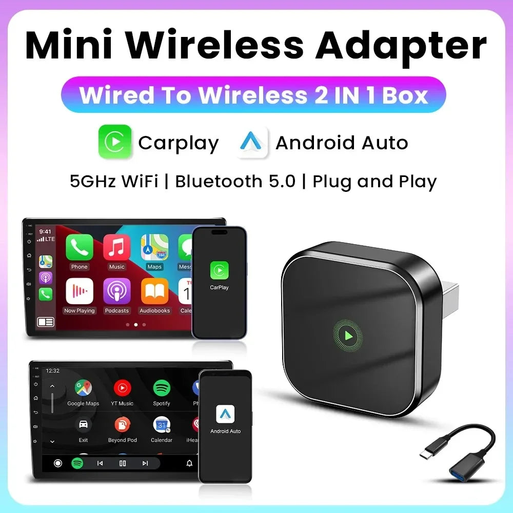 2-in-1 Wireless CarPlay Dongle Wired to Wireless Android Auto Adapter AI Smart Box Car Intelligent Systems For Car With CarPlay - LKBA