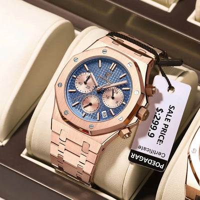 POEDAGAR Original Luxury Men's Watches Date Chronograph Stainless Steel Quartz Watch Waterproof Luminous Fashion Man Wristwatch - LKBA