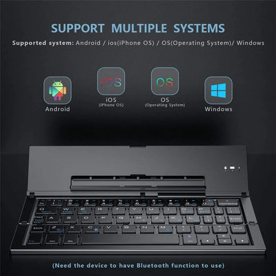 Folding Bluetooth Keyboard Foldable Wireless Keyboard with Pocket Size, Aluminum Alloy Housing, for iPad, iPhone, Android - LKBA