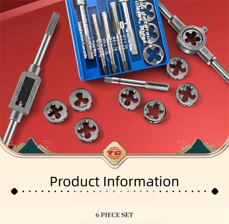 Hand Tap and Die Set with Handle for Thread Repair Rethreading Screws Combination Tool Kit Manual Socket Wrench Thread Repair - LKBA