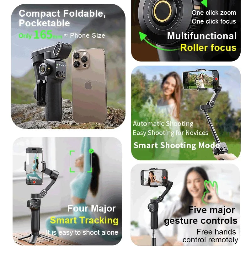 Handheld Anti-shake Gimbal Stabilizer Travel Extended Selfie Stick Face Tracking Phone Stand - LKBA