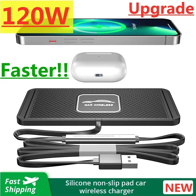Silicone Pad Stand Wireless Charger Car For iPhone15 14 13 12 Xiaomi Samsung Huawei Mobile Phone Fast Car Wireless Charging - LKBA