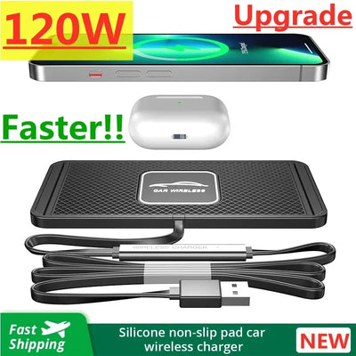 Silicone Pad Stand Wireless Charger Car For iPhone15 14 13 12 Xiaomi Samsung Huawei Mobile Phone Fast Car Wireless Charging - LKBA