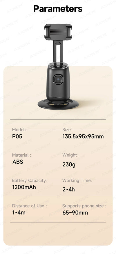 360°Rotating P05 AI Face Tracking Desktop Gimbal Stabilizer Intelligent Follow Shoot Gesture Control - LKBA