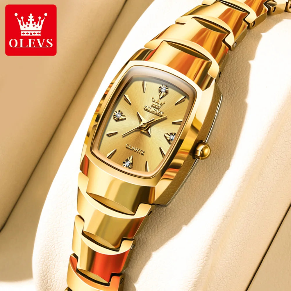 OLEVS 7006 Certified Brand Elegant Luxurious Women's Watches waterproof Tungsten Steel strip Quartz Watch for Lady Tonneau Watch - LKBA