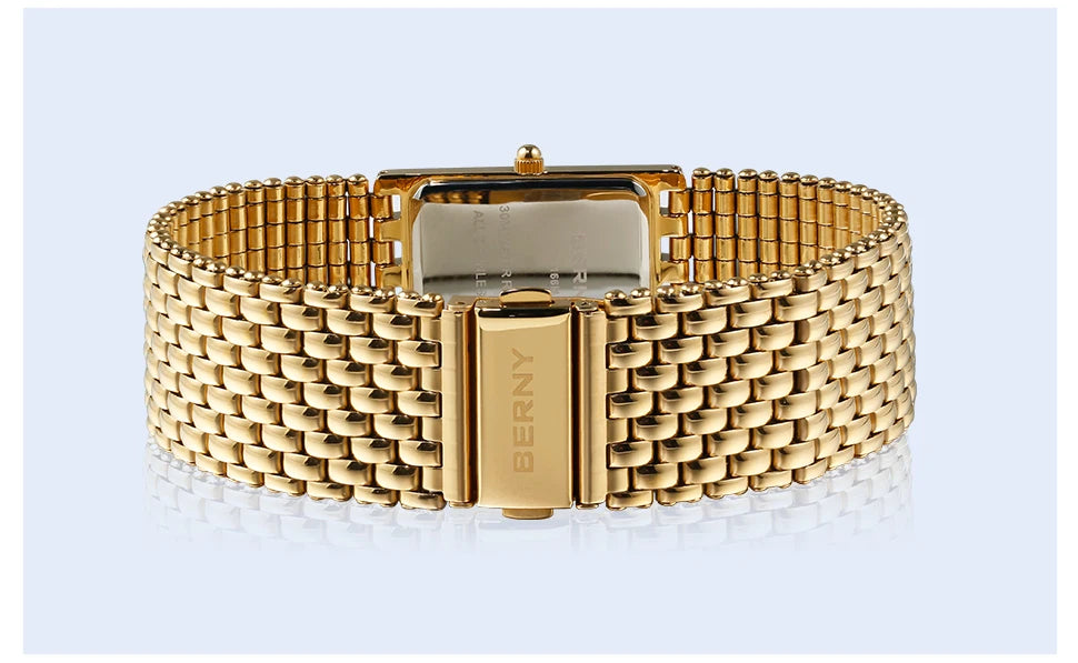 BERNY Gold Watch for Couple Luxury Women/Men Wristwatch Waterproof Golden Clock Quartz Stainless Steel Fashion Men Ladies Watch - LKBA