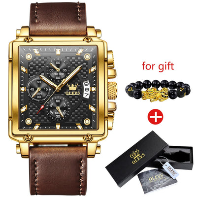OLEVS Men's Top Brand Square Quality Quartz Wristwatch Chronograph Waterproof Original Watch for Man Luminous Date Luxury - LKBA