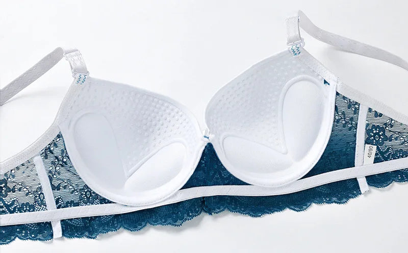 New Style Sexy Women Bra Set Lace Thin Cup B C Underwired Underwear Small Chest Gathering Push Up Lingerie Breast Bra Thong - LKBA