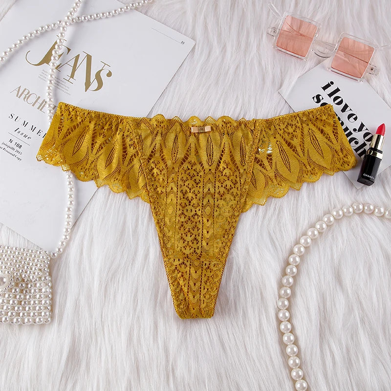 BANNIROU Women's Thongs Underwear Female Intimates T-back G-string Sexy Transparent Lace Low-Rise Panties Lingerie For Woman - LKBA
