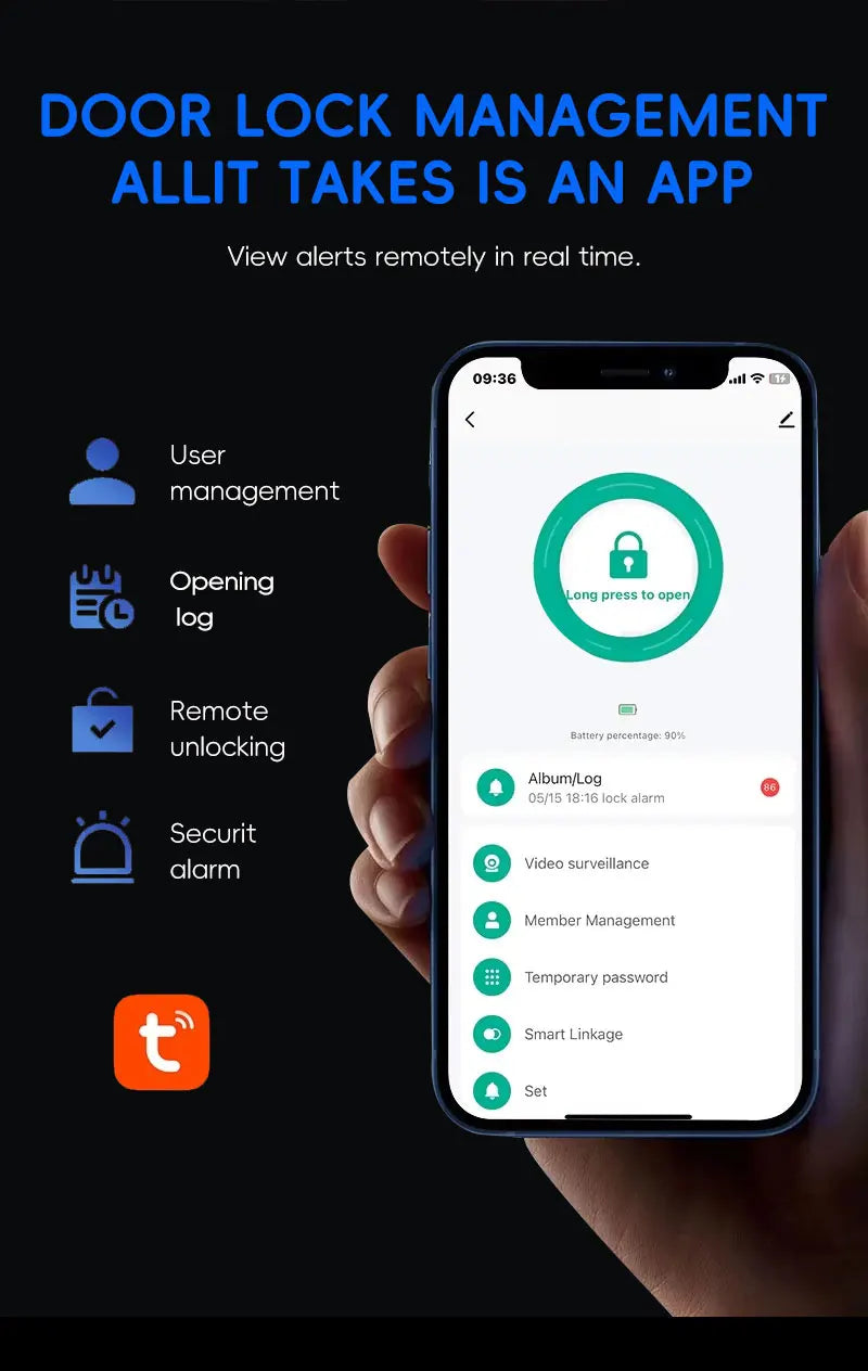 SANKESONG Tuya Smart 3D Face Door Lock Security Camera Monitor Intelligent Fingerprint Password Biometric Dual Battery - LKBA